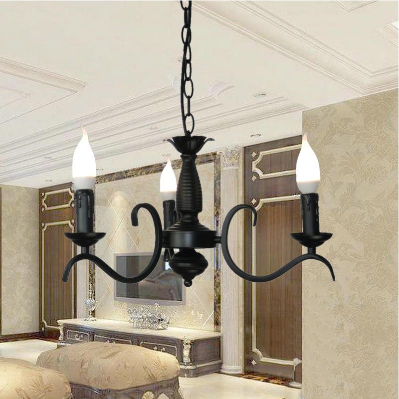 3/5 Köpfe Flameless Kerze Kronleuchter Beleuchtung Vintage -Stil schwarze Metallic Hanging Lamp für Wohnzimmer