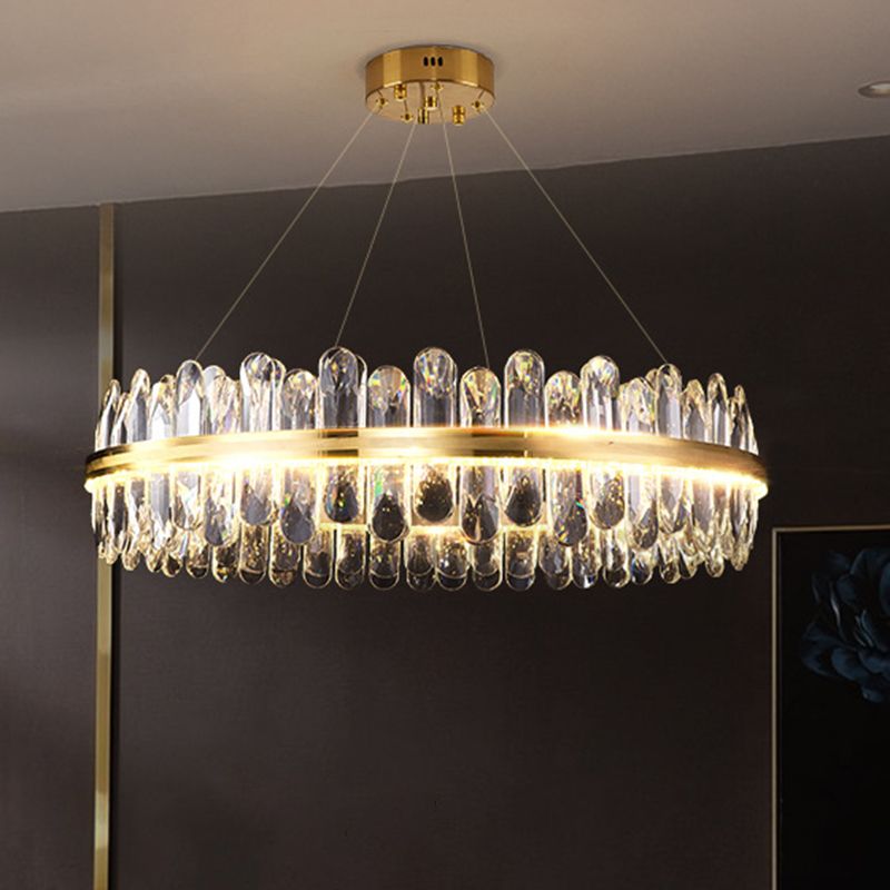 Circle Dining Room Pendant Lighting Crystal LED Chandelier minimaliste en laiton