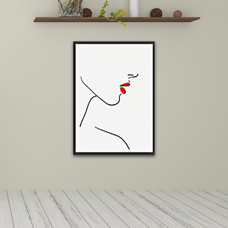 Minimalism Girls'Face Canvas Red Kitchen Wall Art Decor, Multiple Sizes Available