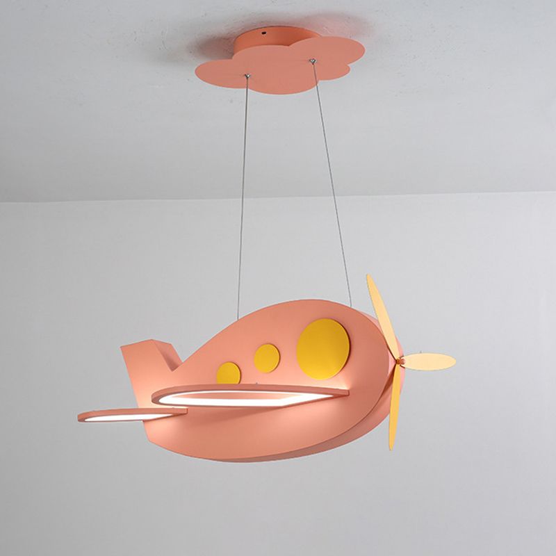 Airplane Shaped Baby Room Chandelier Metallic LED Cartoon Ceiling Suspension Lamp