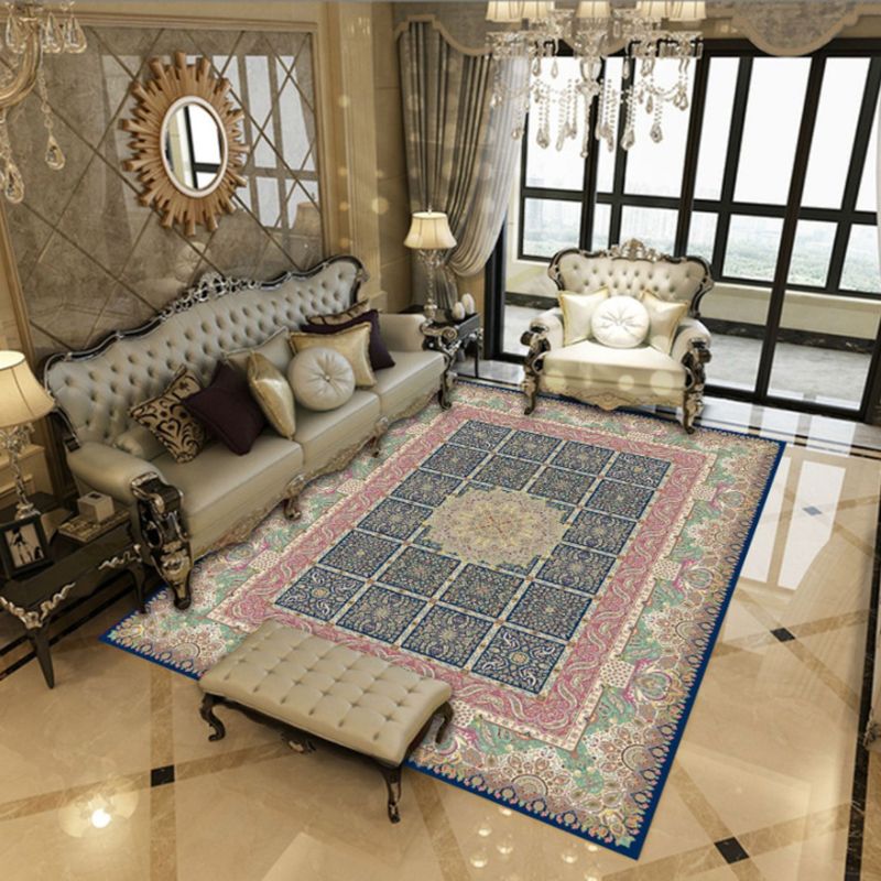 Shabby Chic Moroccan Print Rug Color Mixed Polyester Area Carpet Non-Slip Backing Rug for Living Room