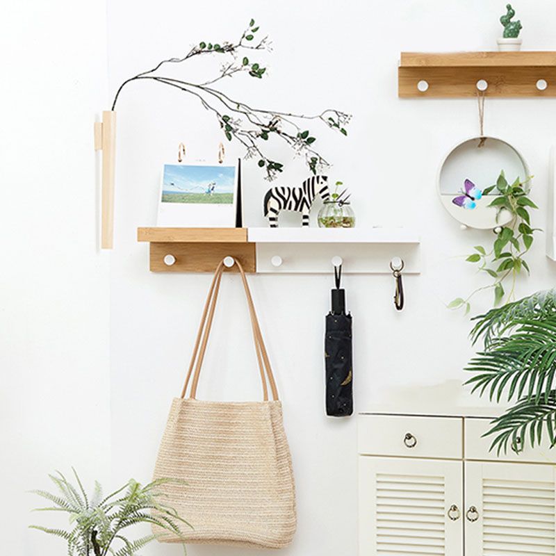 Modern Coat Hanger Wood Wall-Mounted with Shelves and Hooks Entryway Kit