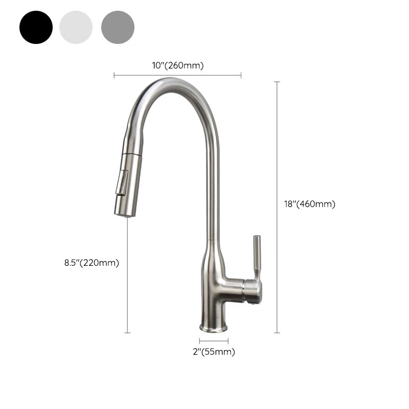 Contemporary Faucet Copper Single Handle High Arc Retractable Faucet for Kitchen