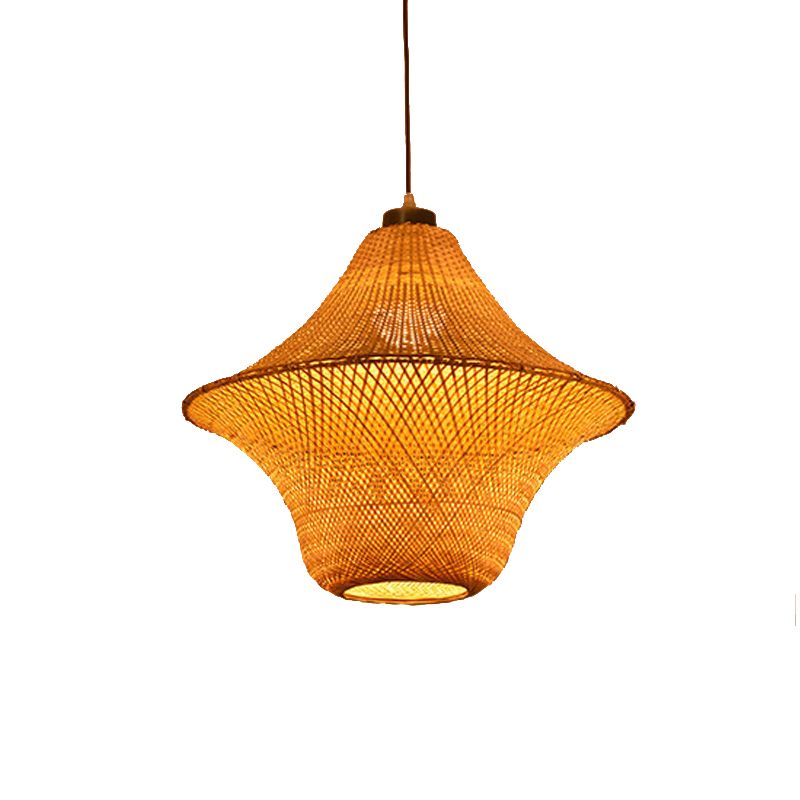 Hand Made Bamboo Lantern Pendant Light Asian Single Bulb Hanging Lamp for Restaurant