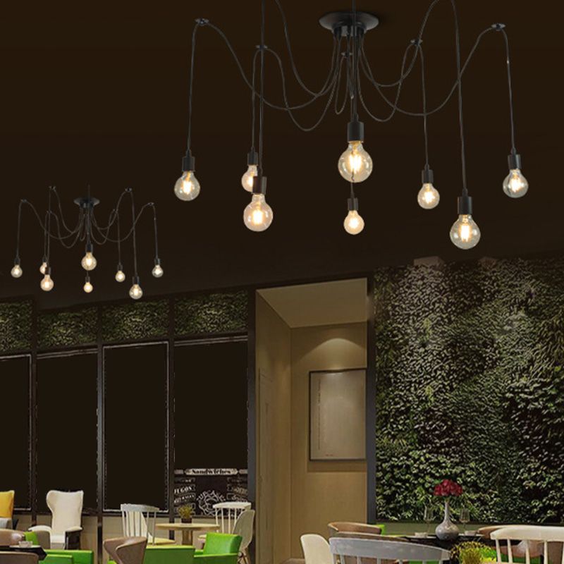 8 lampadina lampada a soffitto ragno industriale in metallo nero illuminazione a sospensione per ristorante