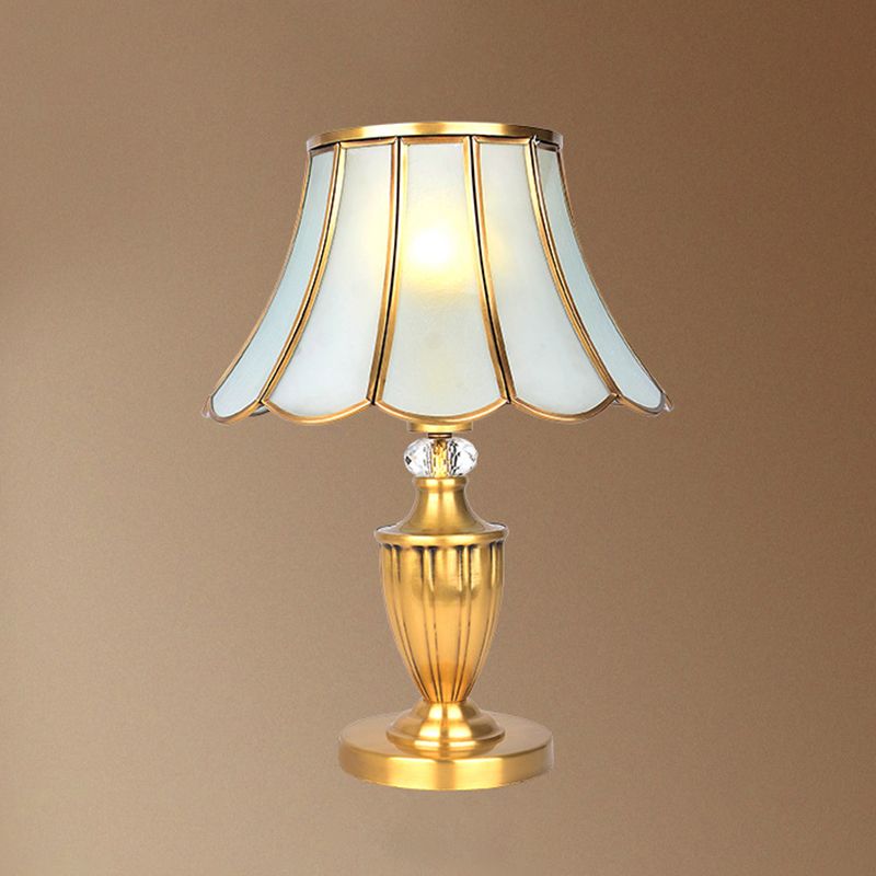 Brass Bell Shade Nightstand Lamp Vintage Beveled Glass 1-Bulb Living Room Table Lighting