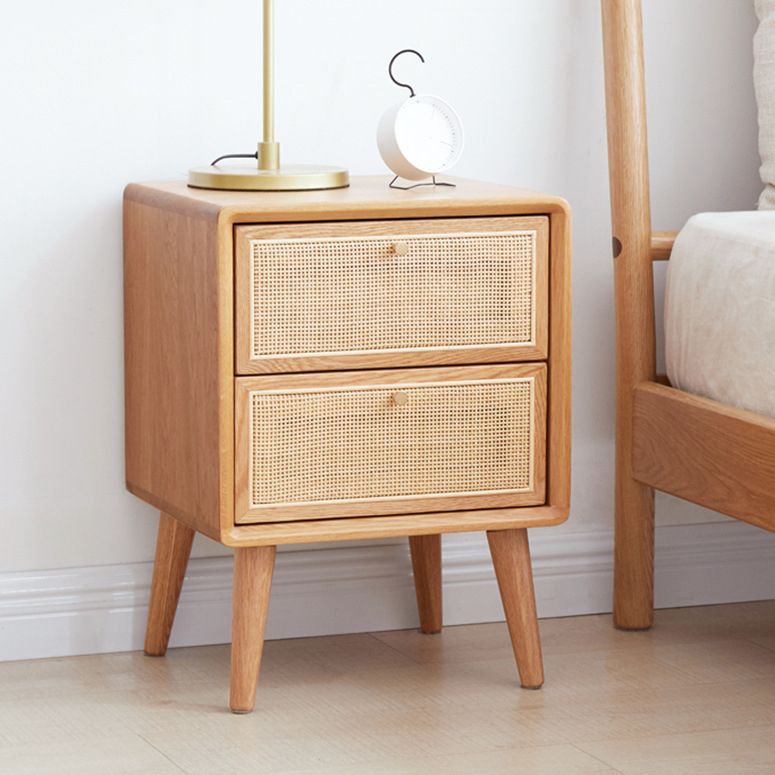 Modern Bed Nightstand Solid Wood Bedside Cabinet with 2 Drawers