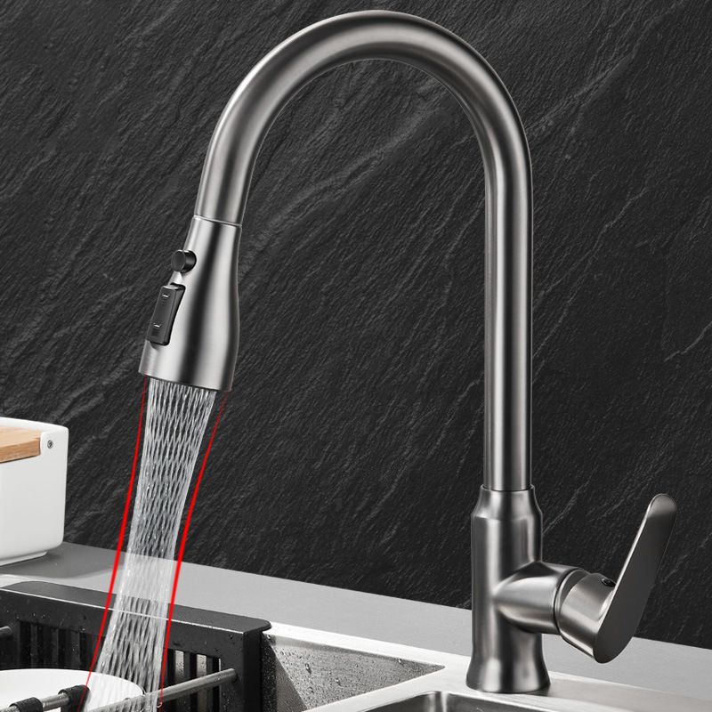 Modern Style Kitchen Faucet Brass 1-Handle High Arc Retractable Kitchen Faucet