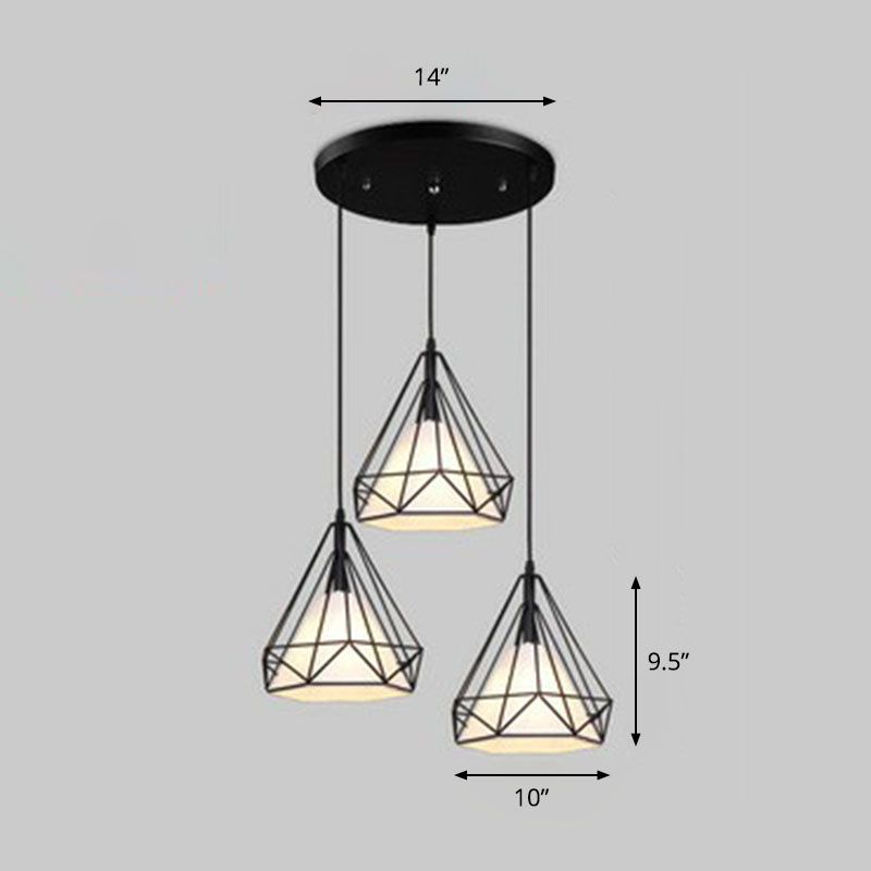 Stof conisch hangend licht antieke 3 koppen eetkamer multi -light hanger met diamantkooi