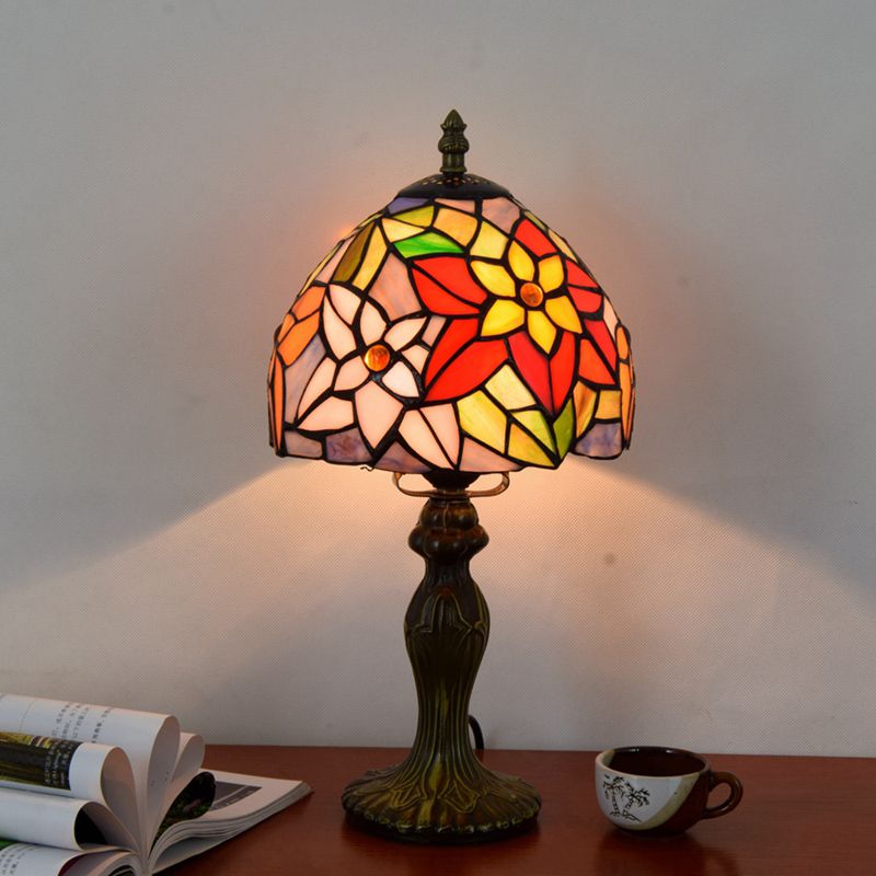 Dome Table Light Single-Bulb Stained Art Glass Tiffany Style Nightstand Lamp for Bedroom