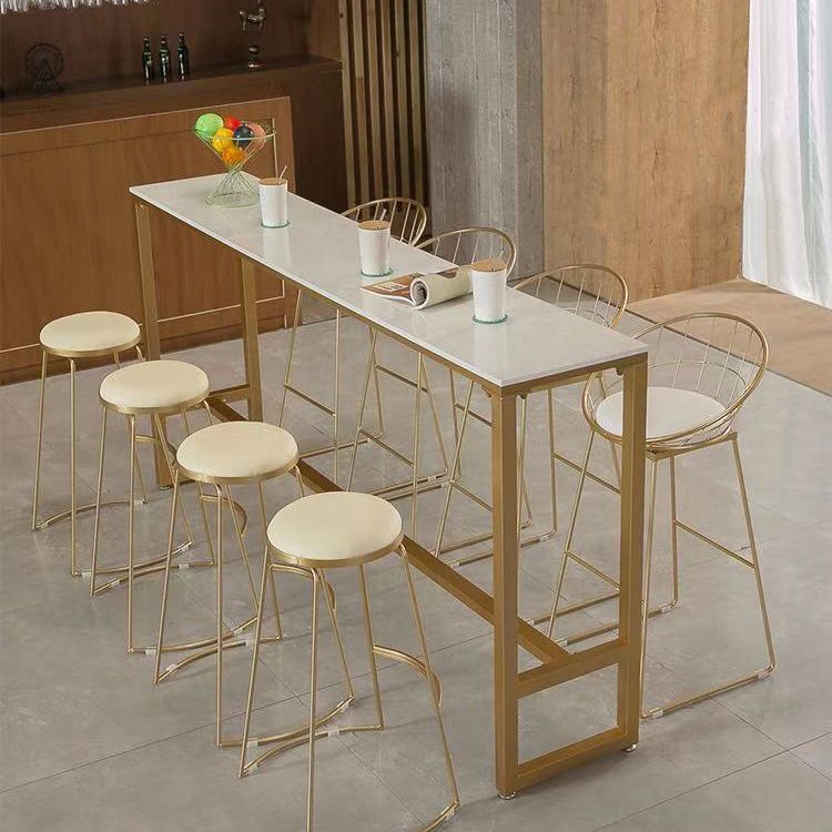 Glam White Marble Counter Table with Rectangle Table Top Gold Trestle Table, Only Table