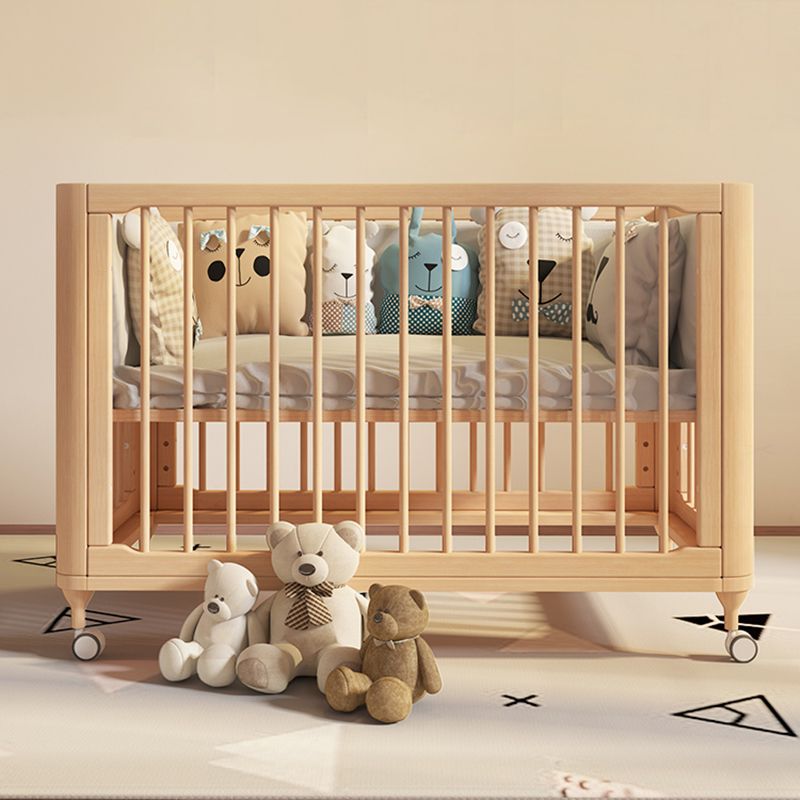 Wood Baby Crib 2-in-1 Convertible Crib Nursery Bed with Casters