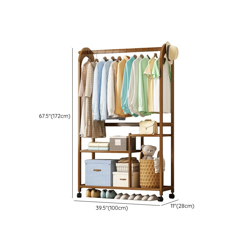 Wooden Coat Hanger Modern Style Minimalist Household Floor-standing Coat Rack with Pulley