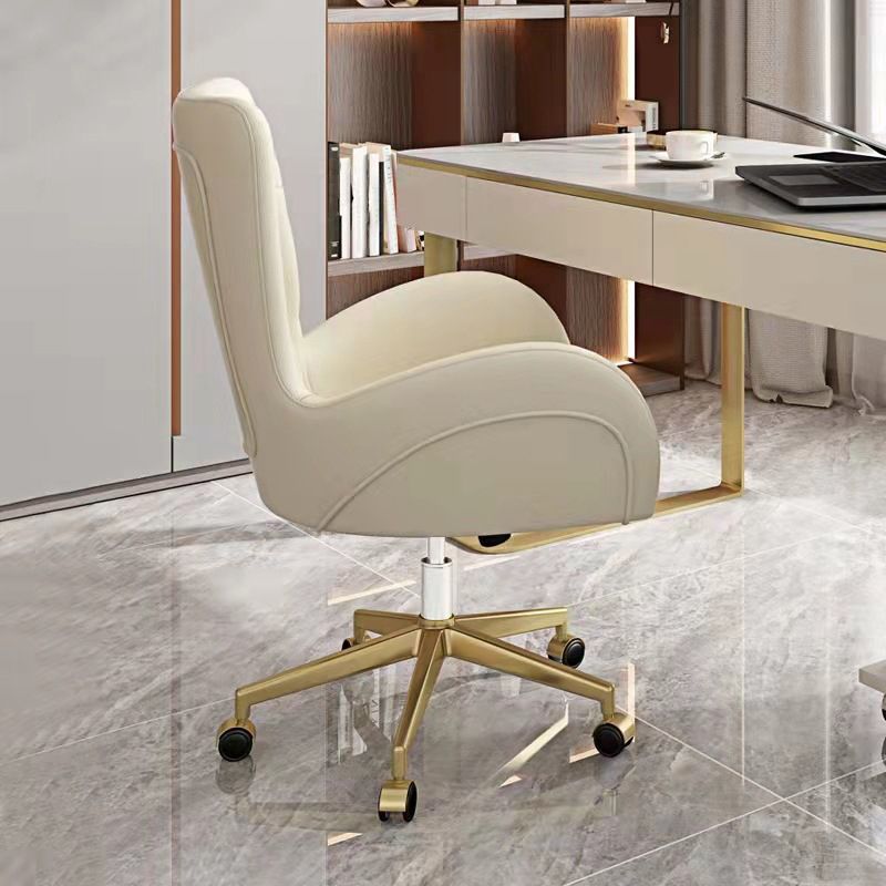 Contemporary Upholstered Swivel Chair Faux Leather White Desk Chair