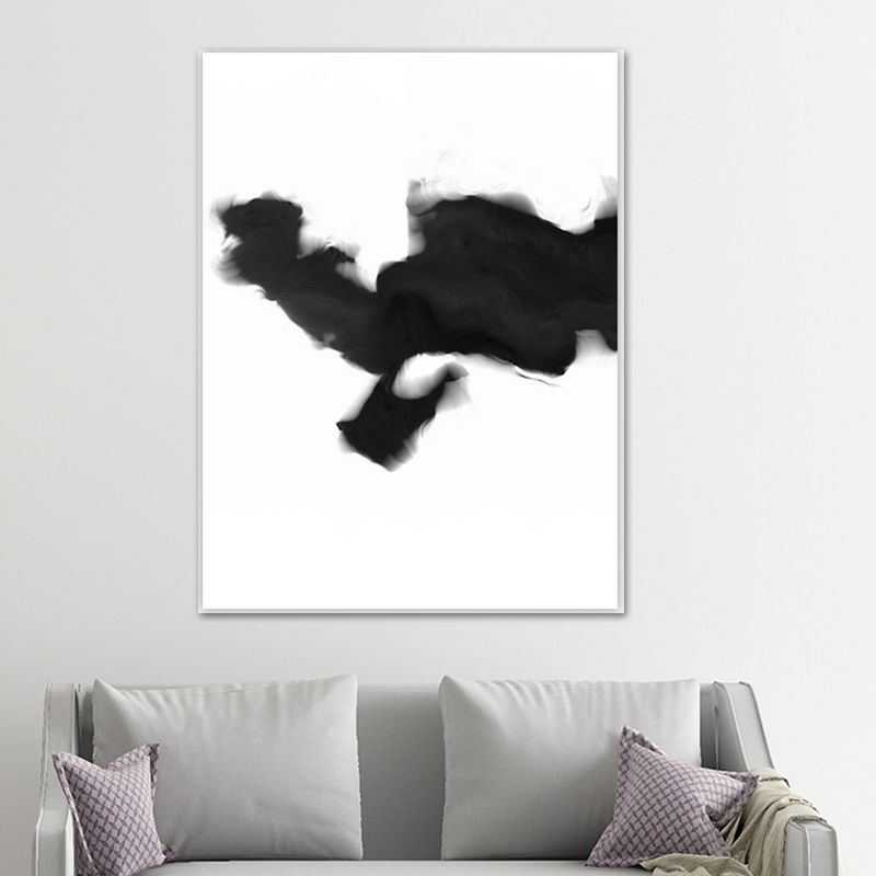 Minimalistic Smoke Painting Black and White Textured Wall Art Print for Living Room