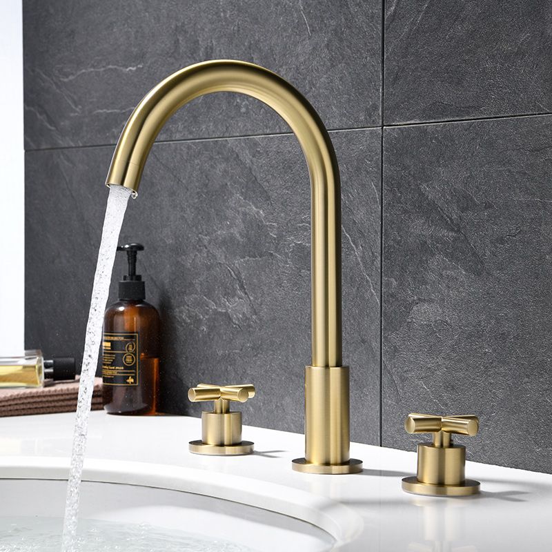 Modern Double Handle Sink Faucet with Water Inlet Pipe Bathroom Brass Sink Faucet