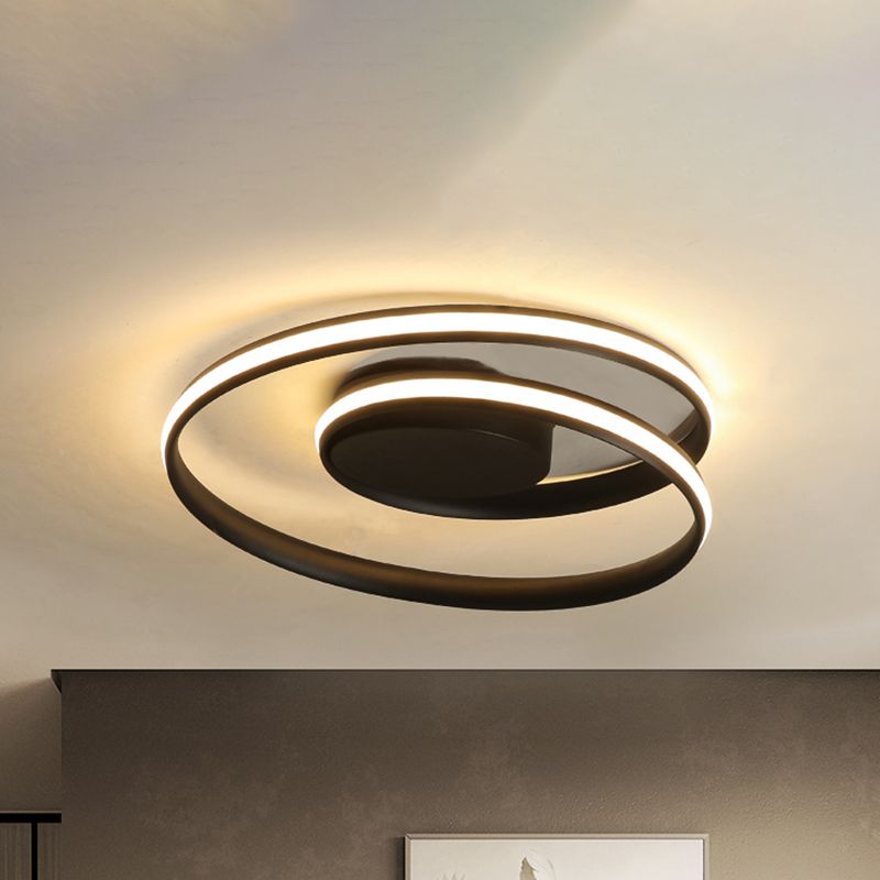 Loop Ceiling Lamp Simple Acrylic LED Black/White 18"/23.5" Wide Flush Light Fixture in Warm/White Light