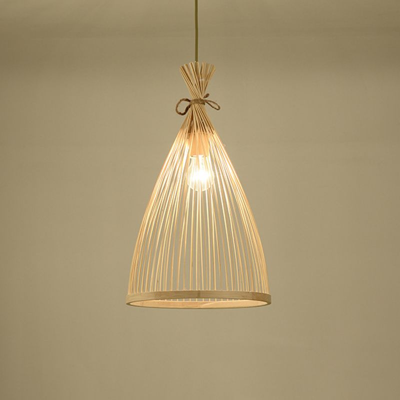 Chinese Conical Pendant Lighting Fixtures Rattan Hanging Light with Hanging Cord for Restaurant