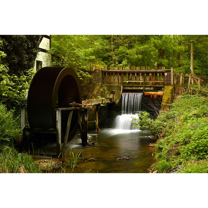 Country Style Water Mill Mural Mildew Resistant Wall Covering for Room Decor