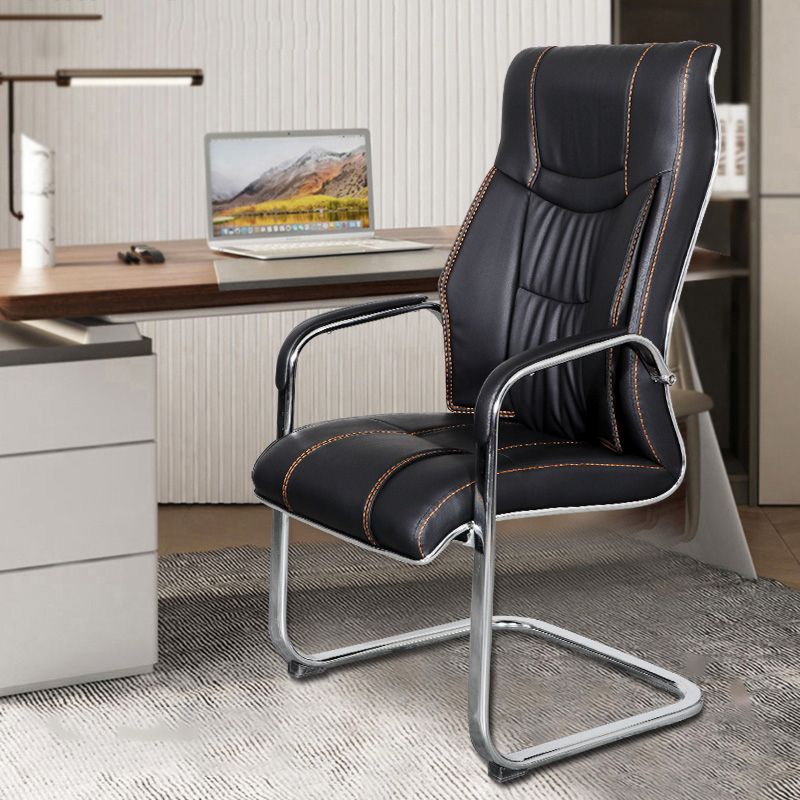 Modern Upholstered Office Chair No Wheels Fixed Arms No Distressing Desk Chair