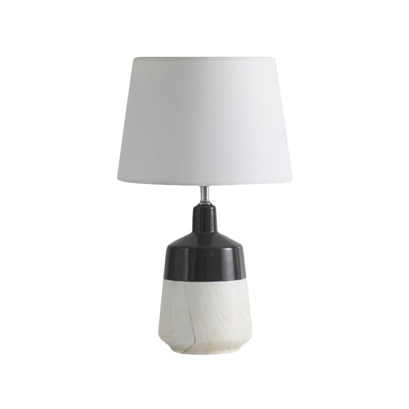 Fabric Drum Table Lighting Contemporary 1-Head Night Lamp in White for Bedside with Ceramic Base