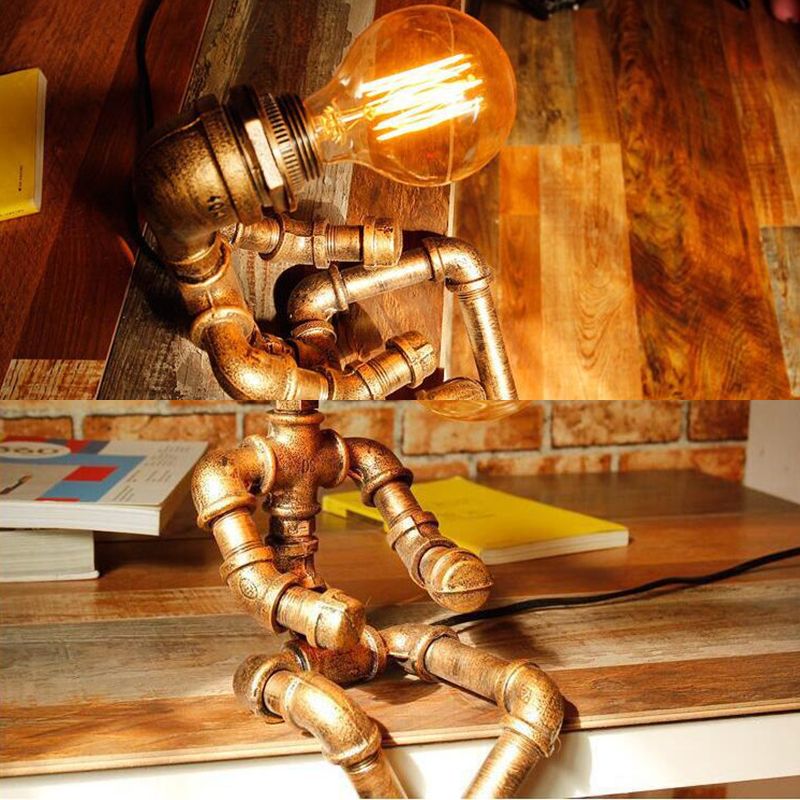 Steampunk Robot Pipe Night Light 1 Head Whited Iron Table Light pour les garçons chambre