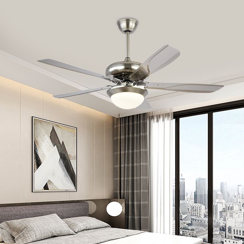 4 Grey Blades Living Room Fan Lighting Fixture Modern Metal 50" Wide LED Silver Semi Flush Mounted Lamp