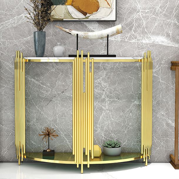 Half Moon Console Table with Storage Shelf and Abstract Base