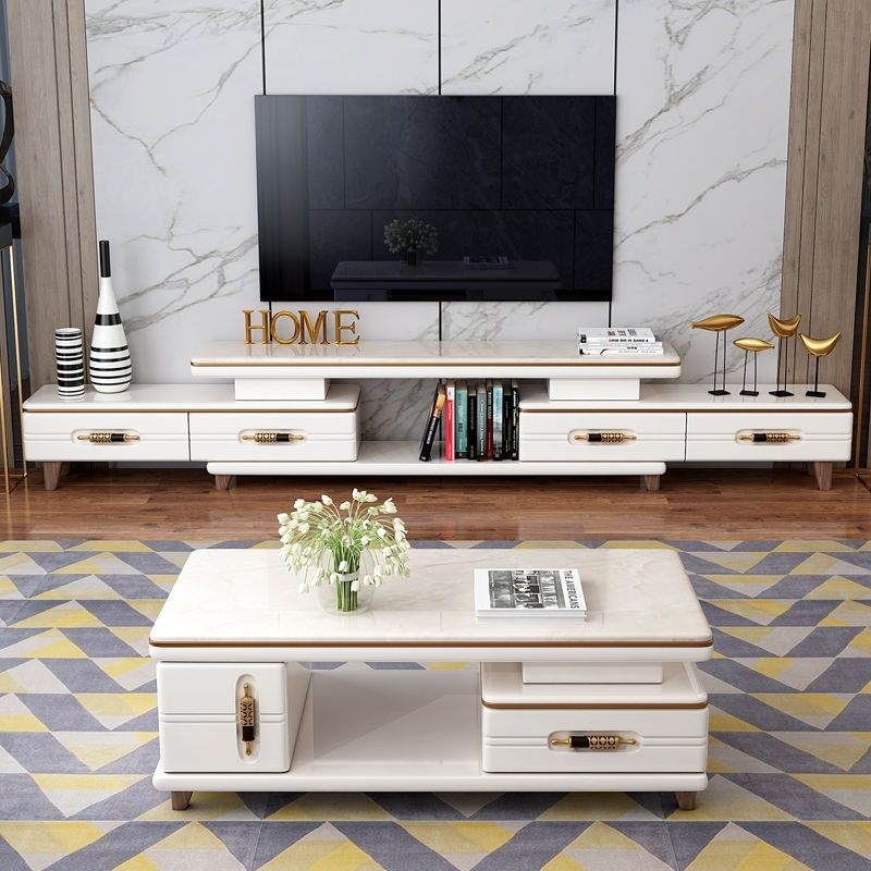 94" / 71" Black & Gold Sliding TV Stand , 4 - Drawers TV Console