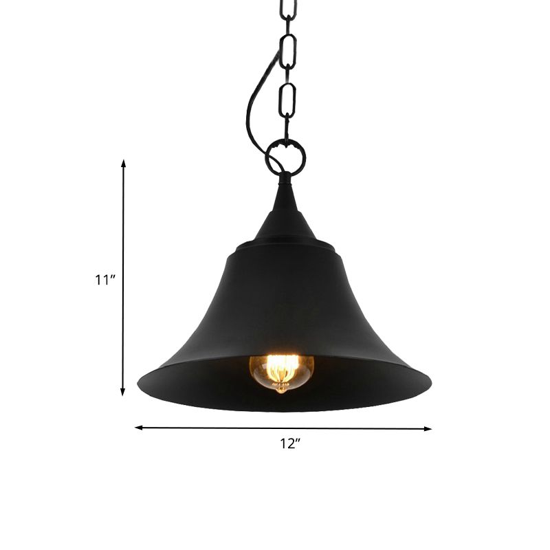 1 Head Pendant Light Industrial Restaurant Down Lighting with Bell Iron Shade in Black