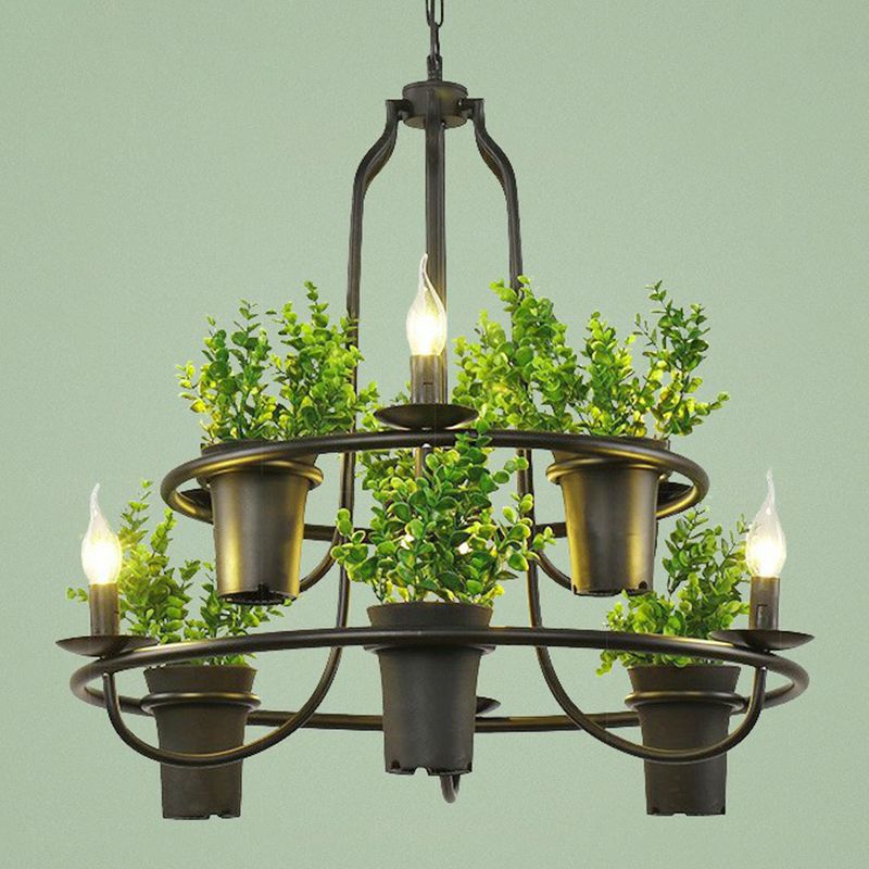 Green Fake Plant Hanging Light Industrial Metal Music Bar Bar Plafond Suspension Lampe