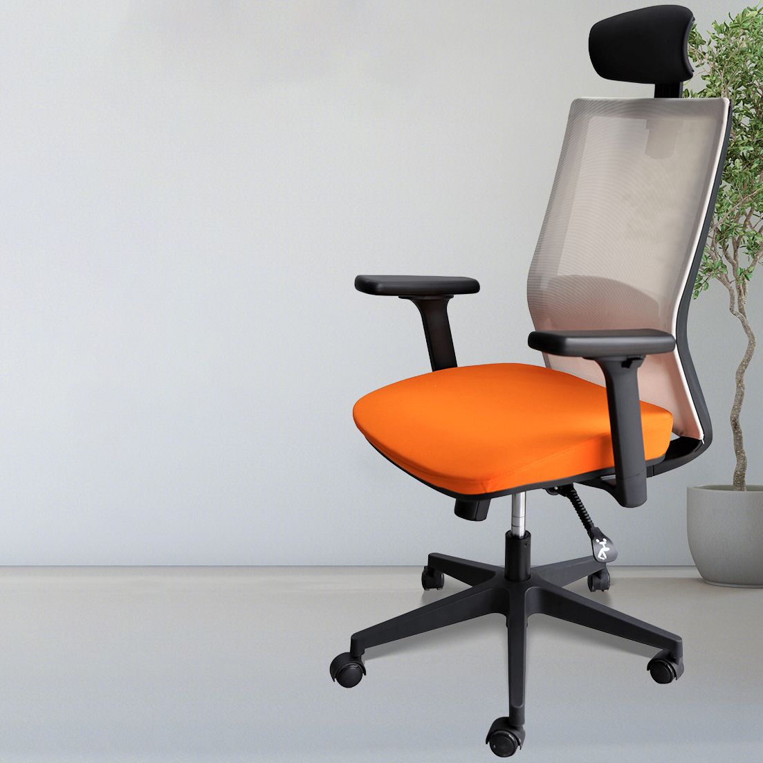 Modern Arms Included Chair with Wheels Mid-Back Mesh Desk Chair in Orange