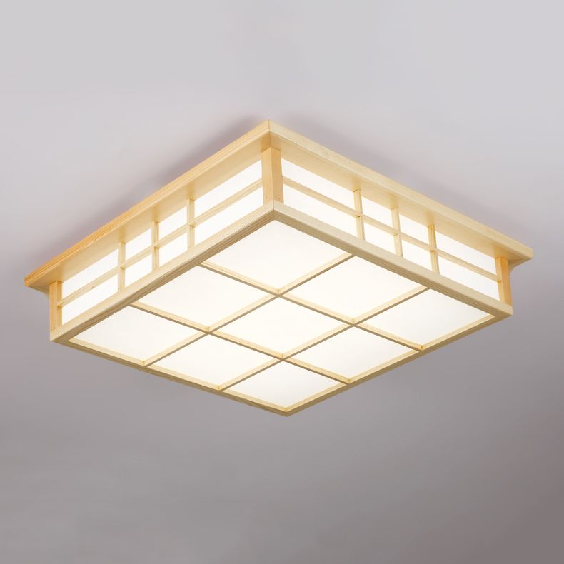 Simple Style Flush Mount Square LED Ceiling Light with Wood for Bedroom