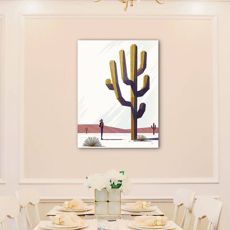 Brown Giant Desert Cactus Canvas Botanical Nordic Textured Wall Art Print for Room