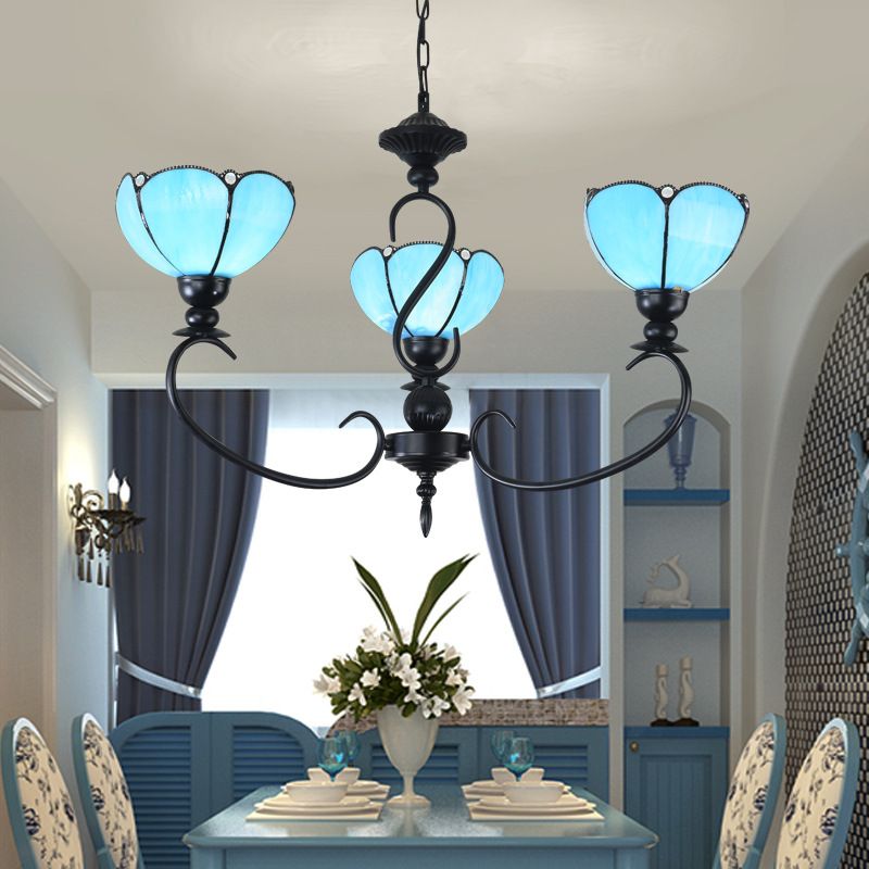 Chandelier festonné 3/5/6/8 LUMILES BLUE / BLEU ET VERRE EN VERRE EN PENDANT BAROQUE POUR LA SALLE À DANS