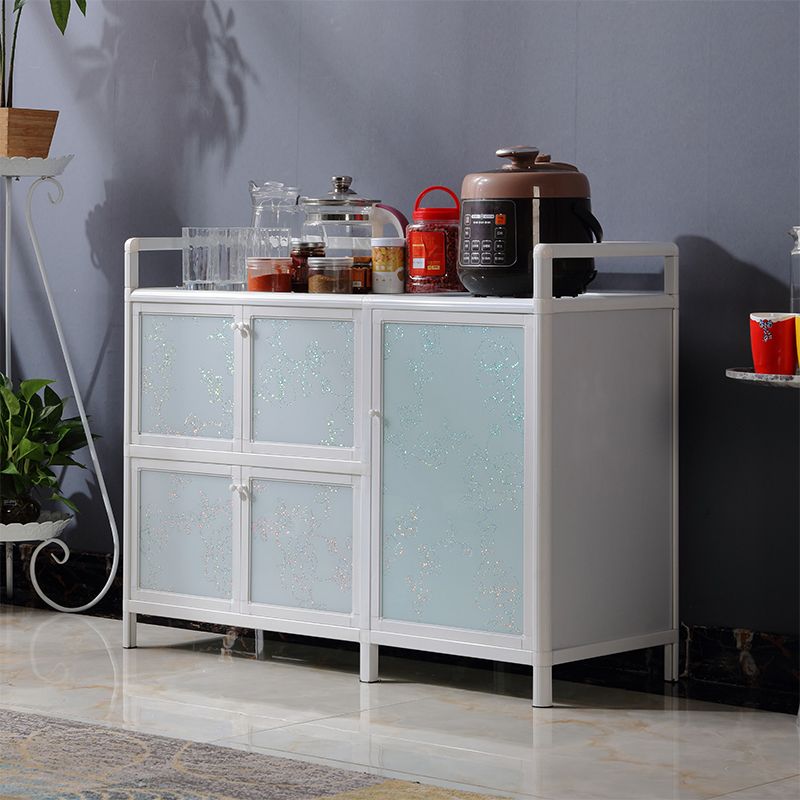 Contemporary Blue Metal Sideboard Glass Buffet Table for Living Room