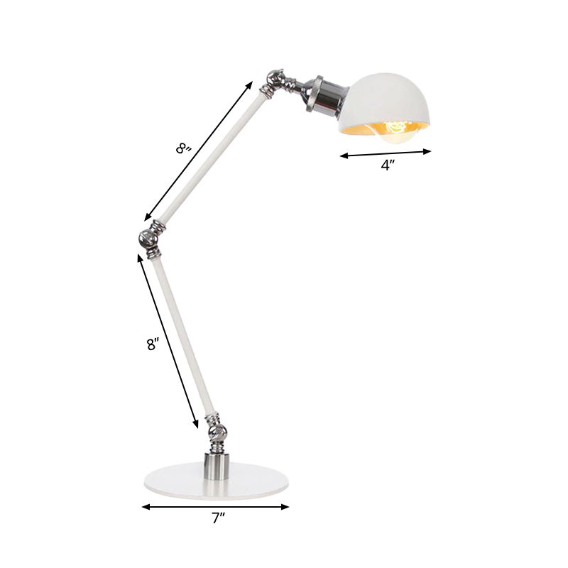 Dome Study Room Reading Lamp Metal 4"/8.5" Wide 1 Light Industrial Stylish Desk Lighting in White, 8"+8"/8"+8"+8" Length Arm