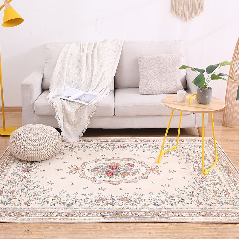 Shabby Chic Rustic Area Rug Multi-Colored Floral Print Carpet Machine Washable Pet Friendly Anti-Slip Rug for Home