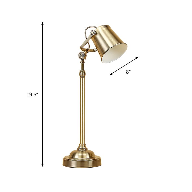 1-Light Swivel Shade Bucket Table Lamp Antique Gold Metal Nightstand Light for Living Room