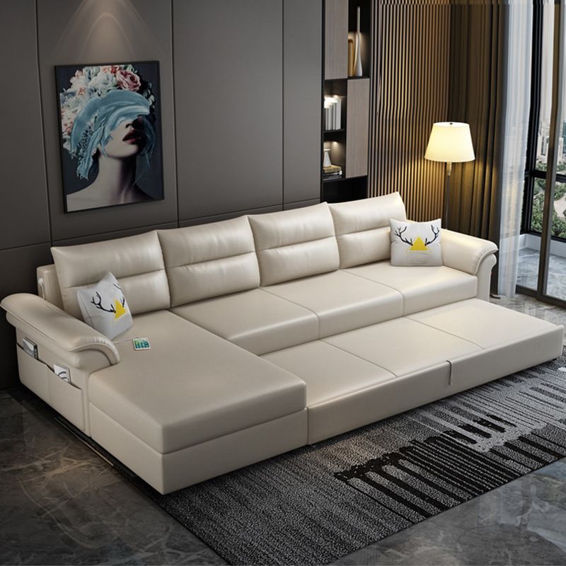 Cushion Back Storage Stain-Resistant Sectional Faux Leather Manual Reclining Sofa