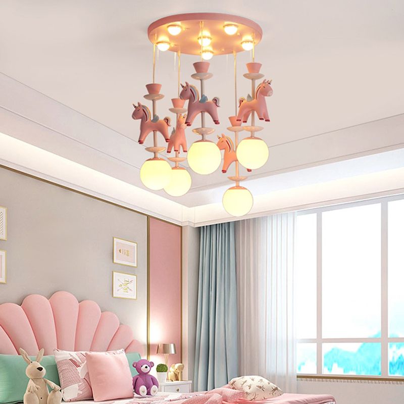 Horses Pendant Lighting Fixture Kids Style Metal Hanging Ceiling Light for Bedroom