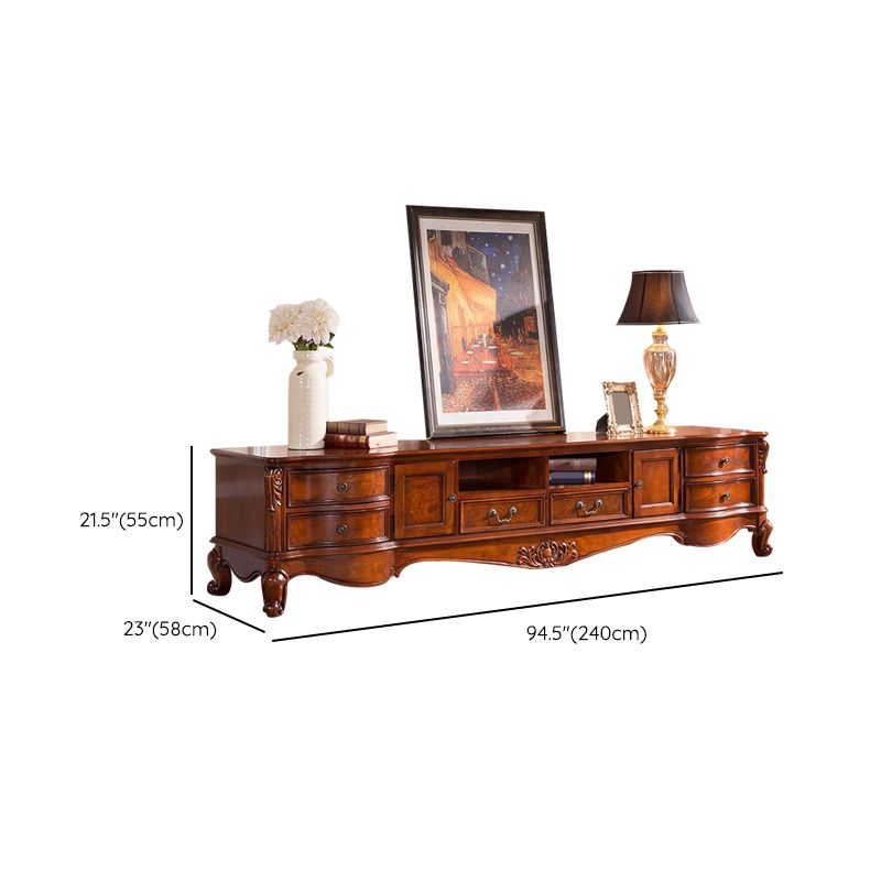 Traditional Wood TV Stand Console Open Storage TV Media Stand with Drawers for Living Room