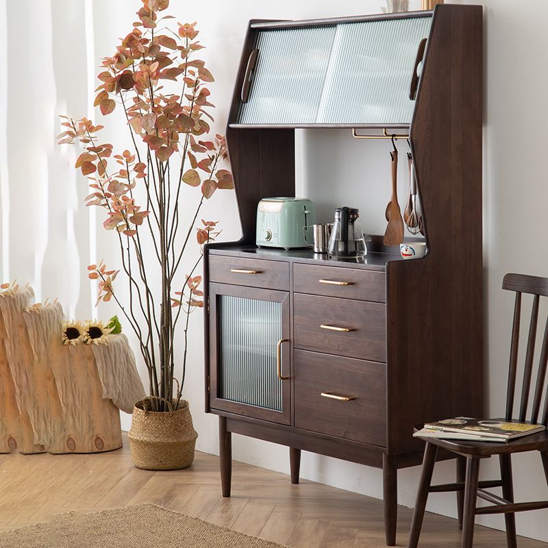 Nordic Style Pine Wood Storage Sideboard Cabinet with Glass Doors