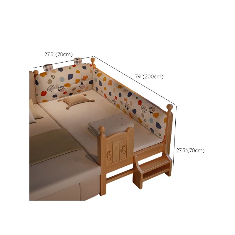 Solid Wood Kids Bed with Detachable Guardrails Modern Natural Bed with Mattress