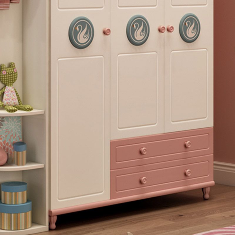 Pink and White Bedroom Armoire with Garment Rod Modern Wardrobe Closet