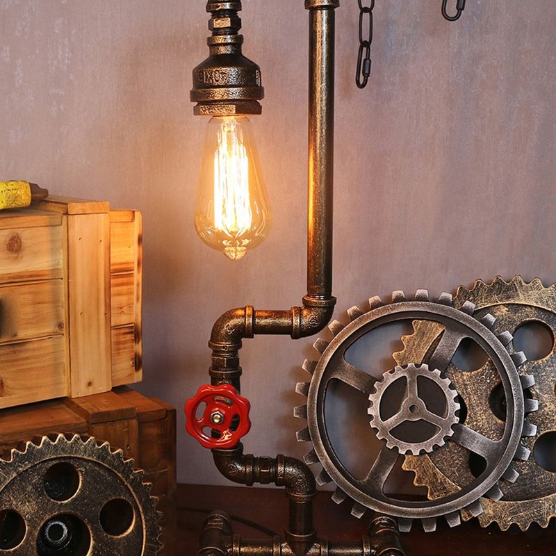 Metal Antiqued Bronze Table Light Water Pipe Creative Steampunk Style Nightstand Lamp