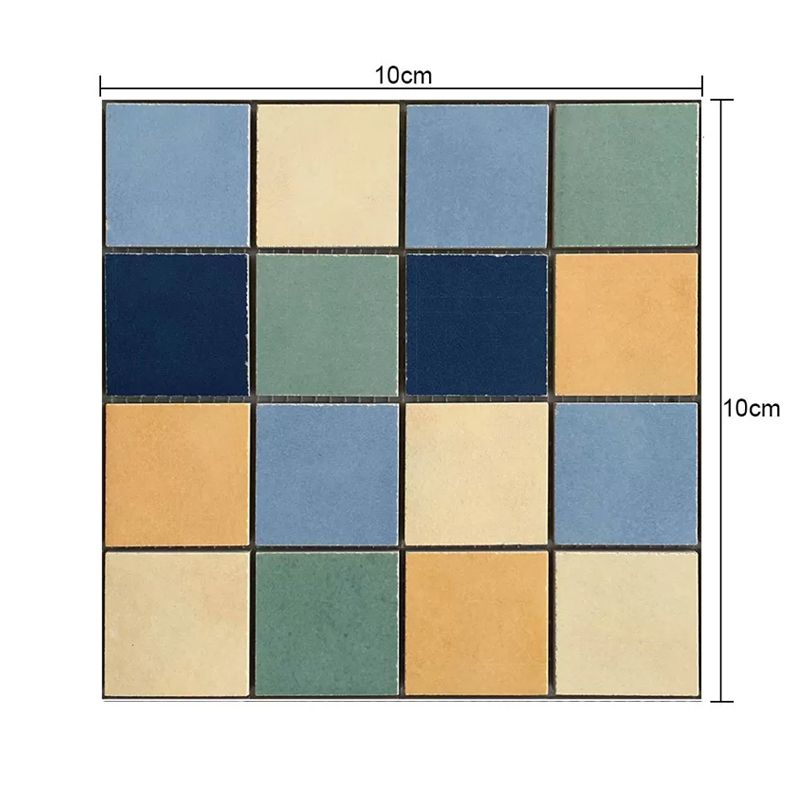 Faux Mosaic Tiles Wallpaper Panels Blue Bohemian Wall Art for Restroom, Self Adhesive