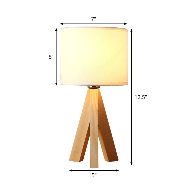 Lampe à tâche cylindrique modernisme tissu 1 ampoule blanche Lumière de lecture avec trépied en bois