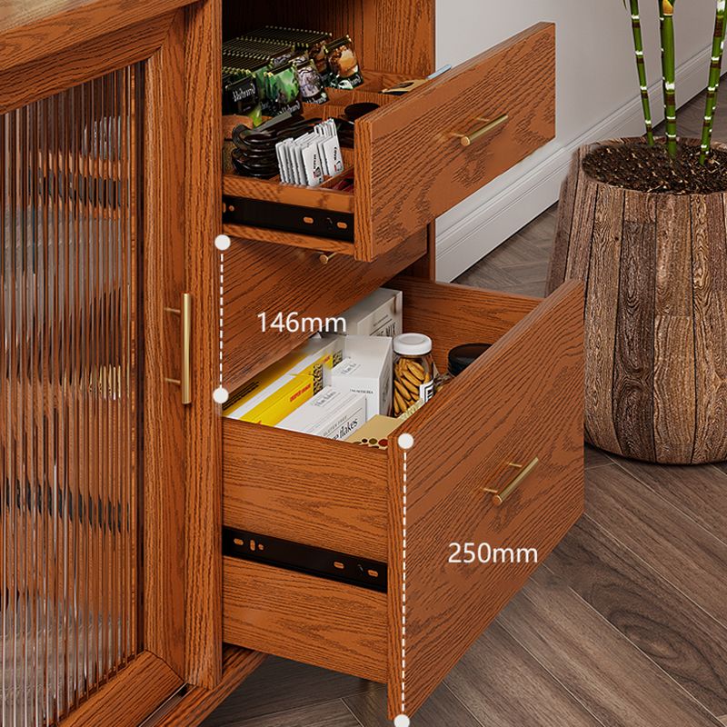 Modern Poplar Dining Hutch Glass Doors Display Cabinet with Doors for Dining Room