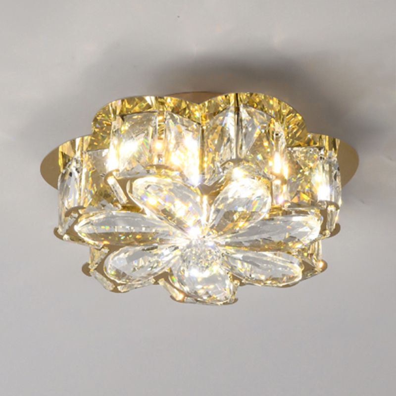 Modern Flower-Shaped Flush Light Fixture Crystal 1 Light Flushmount Lighting